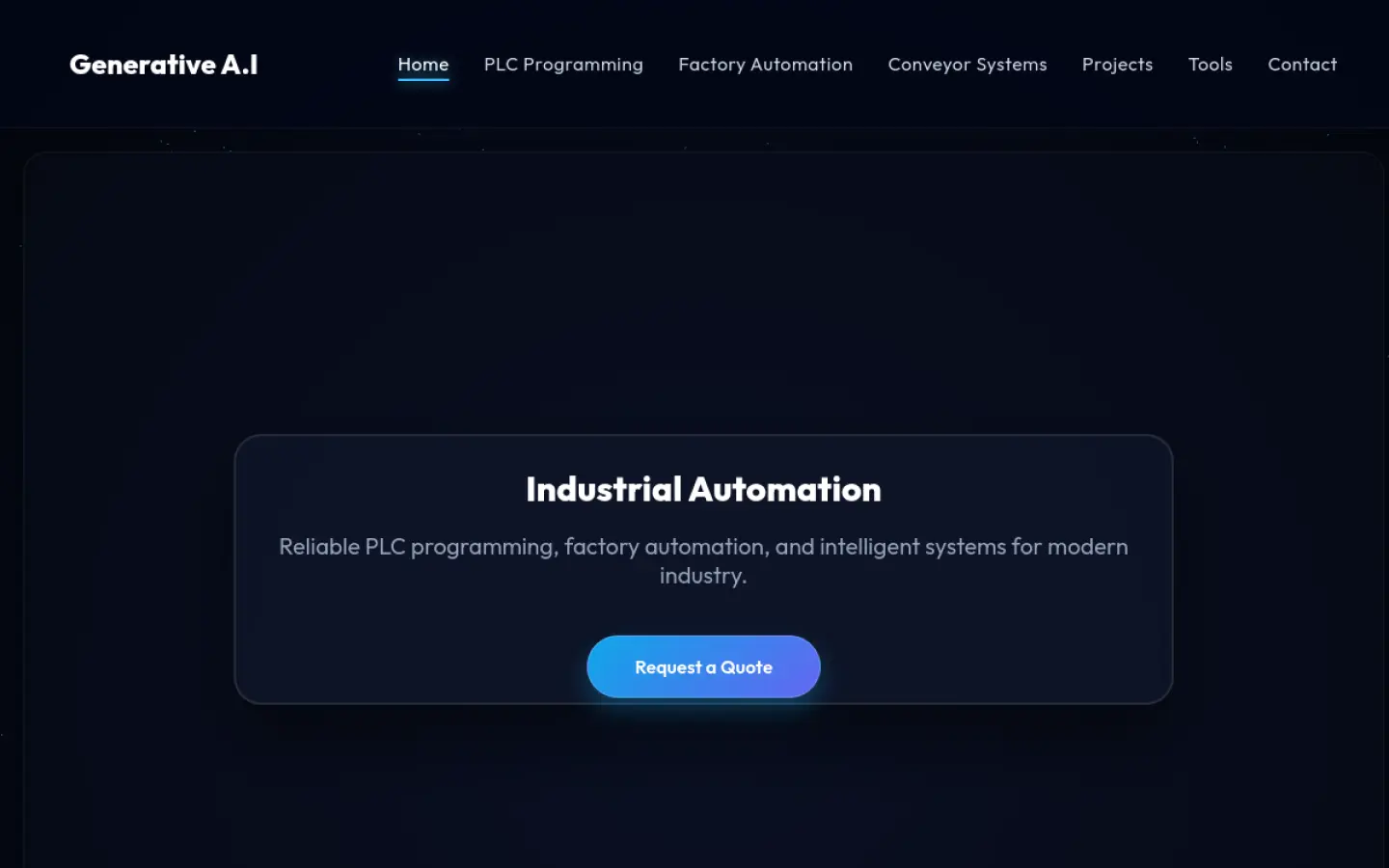 Generative A.I industrial automation website homepage